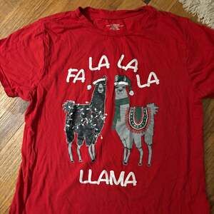 Unisex Red Fa La La La Llama Christmas Holiday Graphic T-Shirt